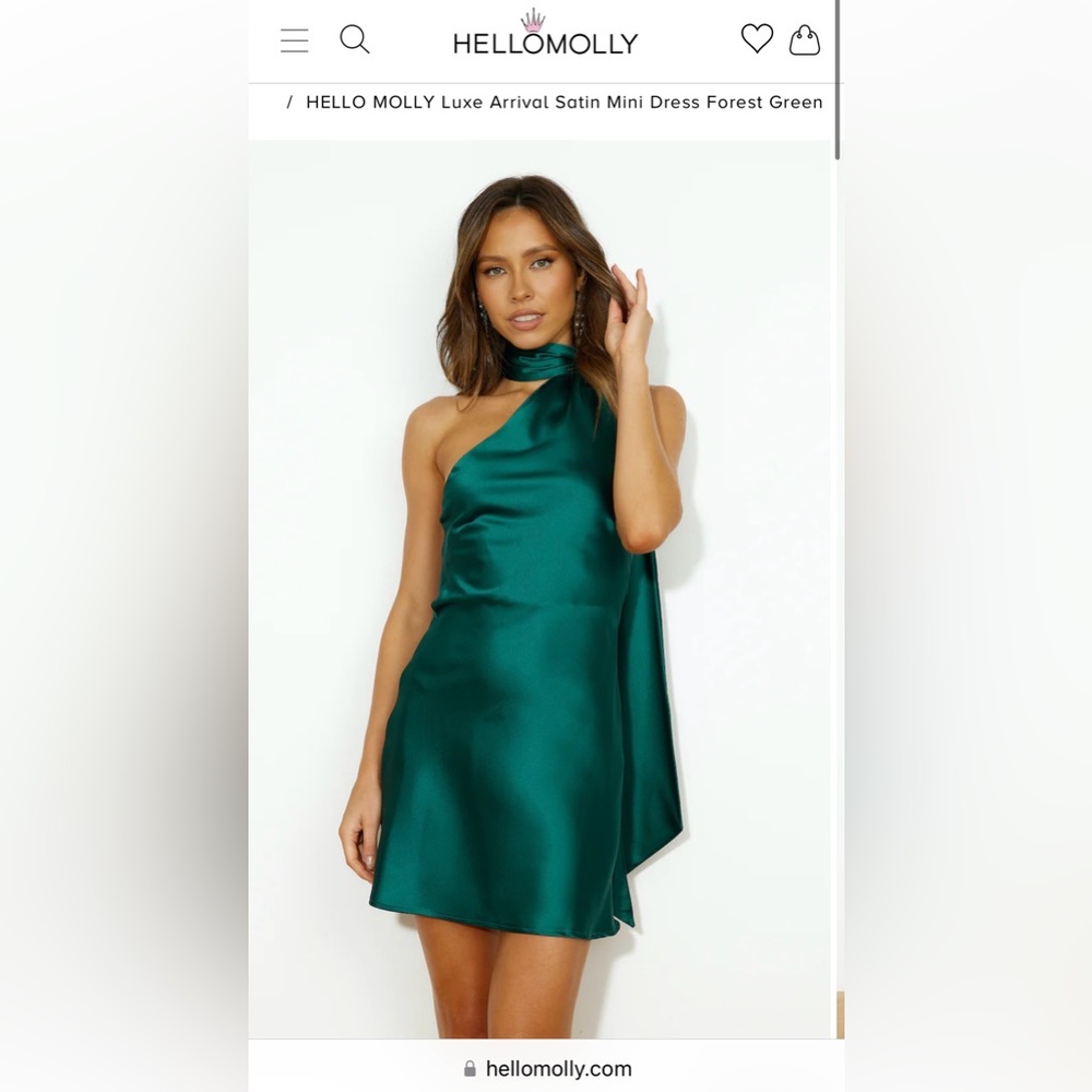 Hello Molly Luxe Arrival Satin Mini Dress Forest Green